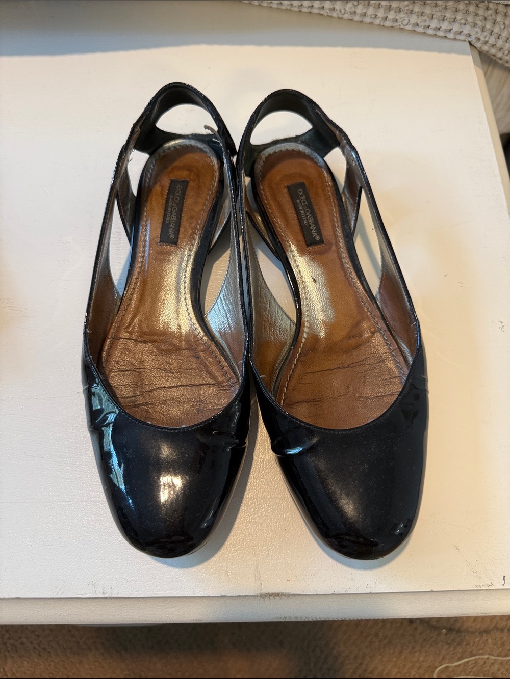 Dolce & Gabbana Black Patent Leather Slingback Flats